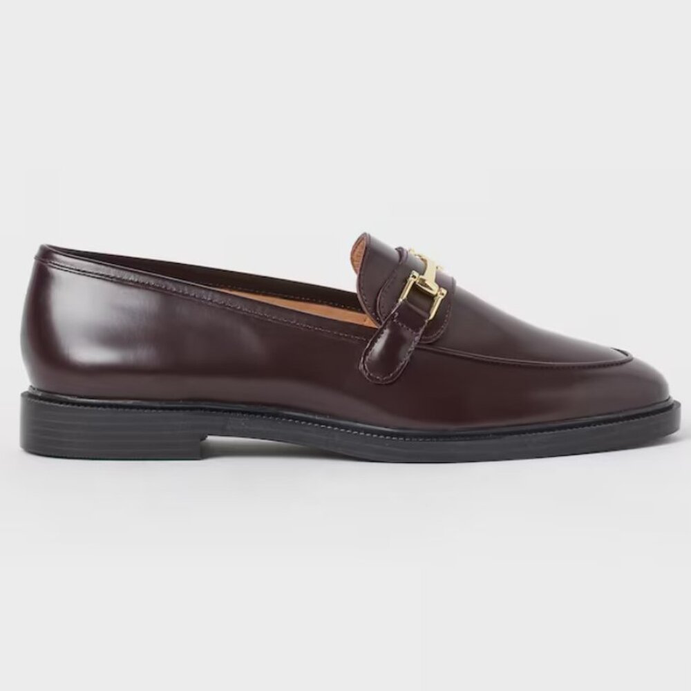 H&M Premium label Burgundy Leather loafers with Gold buckle